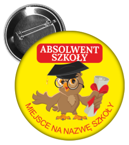 Przypinka: Absolwent Szkoły (Sowa) + nazwa szkoły