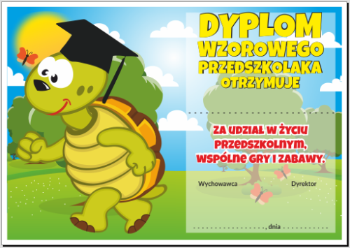 Dyplom wzorowego przedszkolaka żółwik