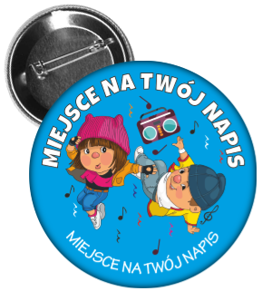 Przypinka z tańczącymi dziećmi.