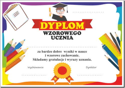 Dyplom wzorowego ucznia.