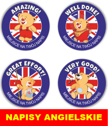 Naklejki motywacyjne z misiami w języku angielskim