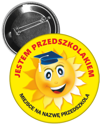 Przypinka "Jestem przedszkolakiem" Słoneczko na pasowanie na przedszkolaka