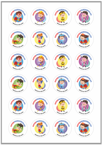 Naklejki z włanym napisem superprzedszkolak arkusz