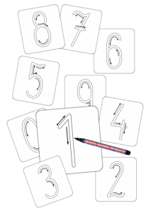 Karty edukacyjne "Cyferki pisane - pisz i zmazuj" (10 kart + marker)