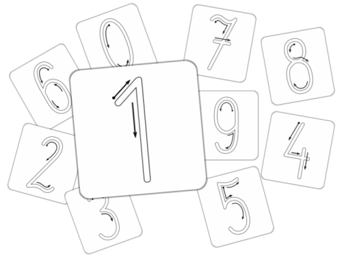 karty edukacyjne cyferki, nauka pisania cyfr