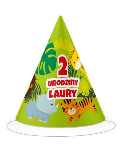 czapeczki urodzinowe personalizowane SAFARII ZWIERZĄTKA