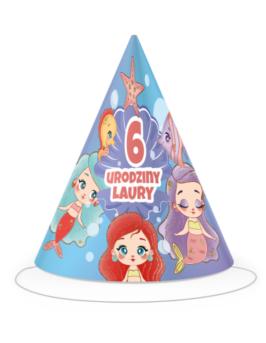 czapeczki urodzinowe z syrenkami personalizowane
