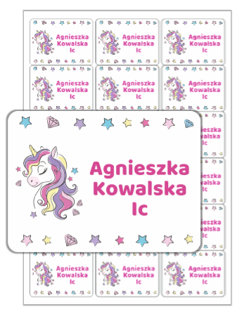 naklejki imienne na zeszyty książki jednorożec