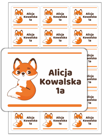 naklejki imienne na zeszyty książki lisek