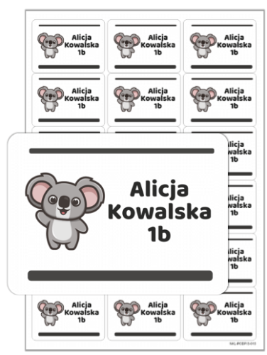 naklejki imienne na zeszyty książki koala