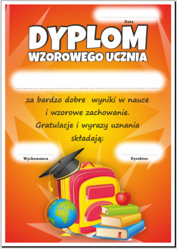 Dyplom wzorowego ucznia plecak