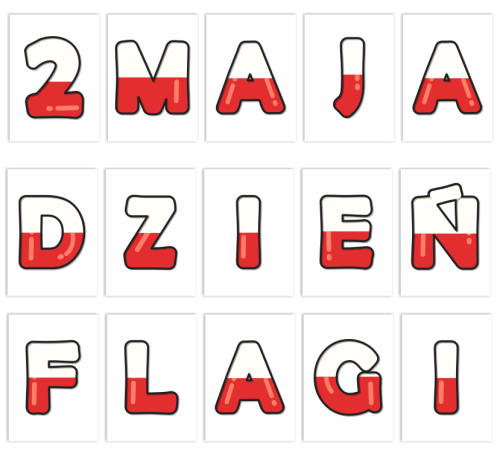 Literki do dekoracji: "2 MAJA DZIEŃ FLAGI" (DUŻE - A4)