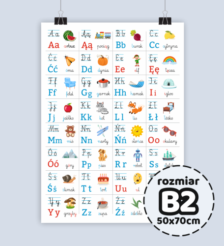Duży plakat edukacyjny - ALFABET( rozmiar B2 50x70cm)