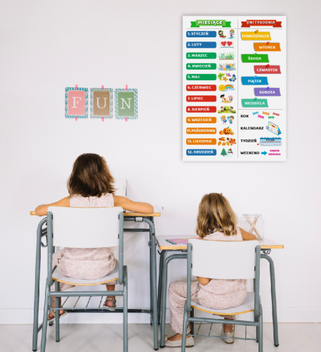 Duży plakat edukacyjny - MIESIĄCE I DNI ( rozmiar B2 50x70cm)