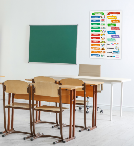 Duży plakat edukacyjny - MIESIĄCE I DNI ( rozmiar B2 50x70cm)