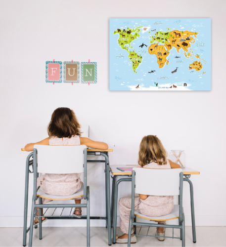 Duży plakat edukacyjny - MAPA ZWIERZĘTA ŚWIATA ( rozmiar B2 50x70cm)