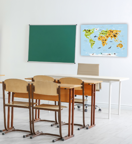 Duży plakat edukacyjny - MAPA ZWIERZĘTA ŚWIATA ( rozmiar B2 50x70cm)