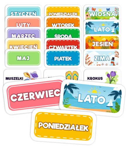 Karty Edukacyjne - Pory roku, miesiące i dni (zestaw 47 kart )