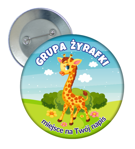 Przypinka Przedszkolaka: GRUPA ŻYRAFKI + Twój napis