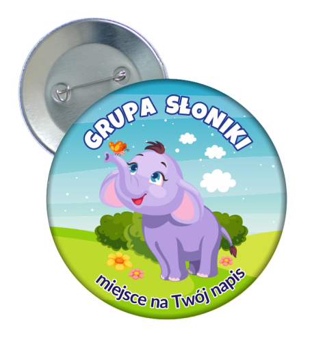 Przypinka Przedszkolaka: GRUPA SŁONIKI + Twój napis