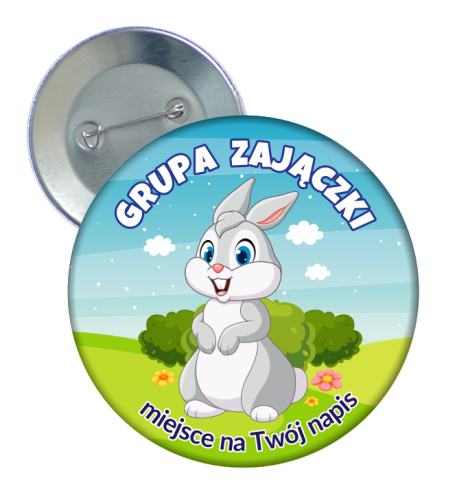 Przypinka Przedszkolaka: GRUPA ZAJĄCZKI + Twój napis
