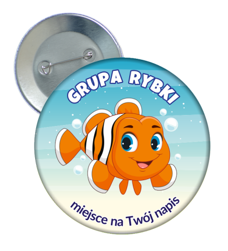 Przypinka Przedszkolaka: GRUPA RYBKI + Twój napis