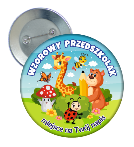 Przypinka: Wzorowy Przedszkolak (Zwierzątka) + nadruk