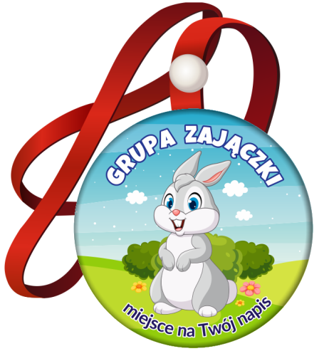 Medal na tasiemce: "Przedszkolaka - GRUPA ZAJĄCZKI" + Twój napis