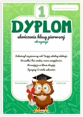 Dyplom: Ukończenia klasy 1 (wzór 16)