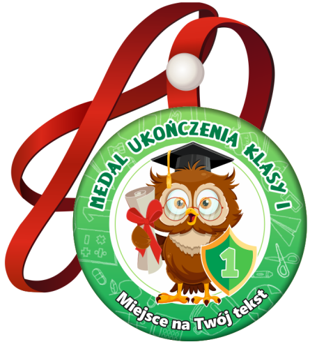 Medal na tasiemce: "Ukończenia klasy 1" (Sowa - wzór 2) + nadruk