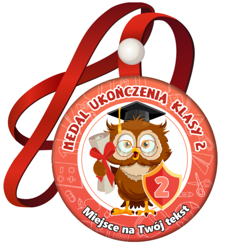 Medal na tasiemce: "Ukończenia klasy 2" (Sowa - wzór 2) + nadruk