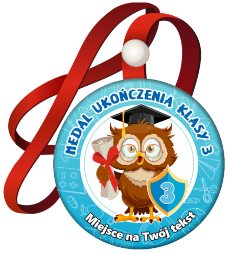 Medal na tasiemce: "Ukończenia klasy 3" (Sowa - wzór 2) + nadruk