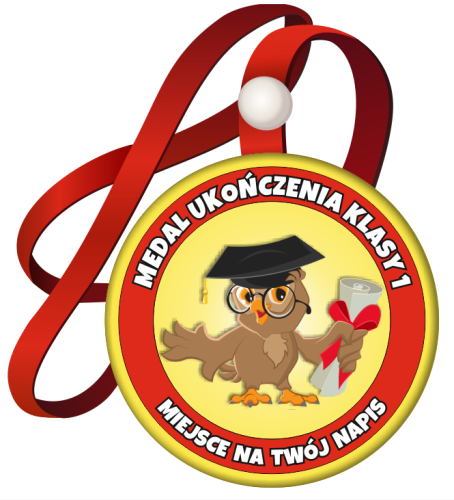 Medal na tasiemce: "Ukończenia klasy 1" (Sowa) + nadruk