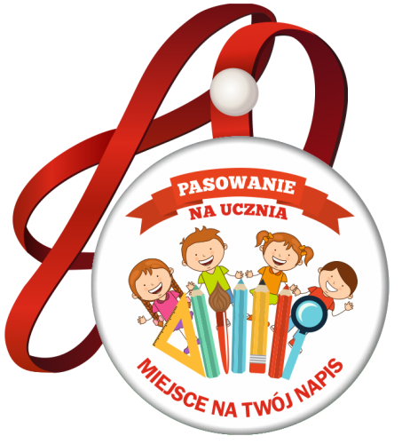Medal: Pasowanie na Ucznia (Dzieci z przyborami) + twój napis