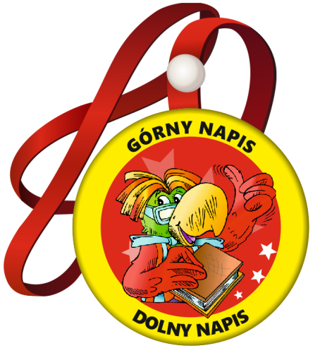 Medal na tasiemce: "Kolorowa Papuga z książką" + nadruk