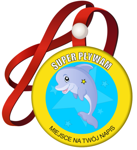 Medal na tasiemce: "Super Pływam" + napis