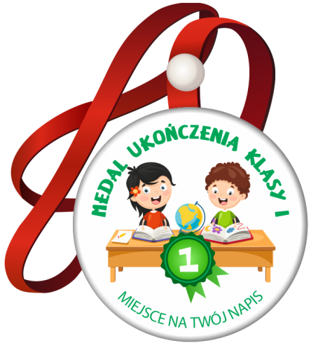 Medal na tasiemce: "Ukończenia klasy 1" (Dzieci 7) + nadruk