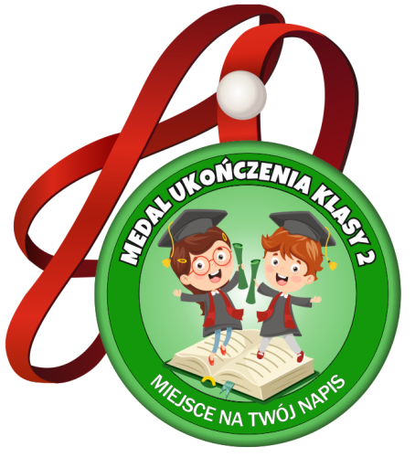 Medal na tasiemce: "Ukończenia klasy 2" (Dzieci 8) + nadruk
