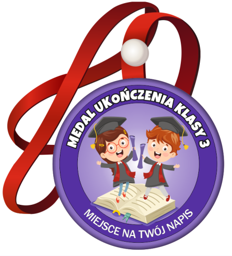 Medal na tasiemce: "Ukończenia klasy 3" (Dzieci 8) + nadruk