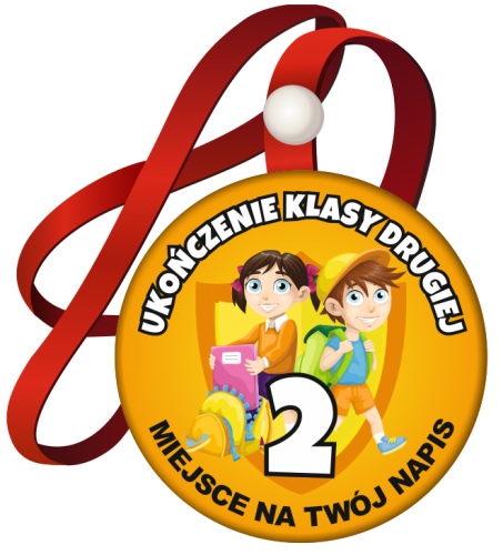 Medal na tasiemce: "Ukończenia klasy 2" (Dzieci 3) + nadruk