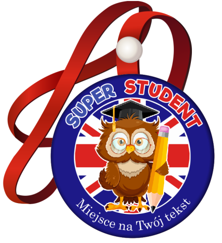 Medal na tasiemce: Język angielski (Sowa "SUPER STUDENT") + napis