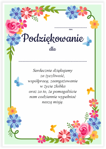 Dyplom: Podziękowania - Żłobek (wzór 20)