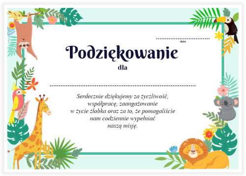 Dyplom: Podziękowania - Żłobek (wzór 21)