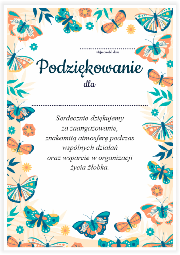 Dyplom: Podziękowania - Żłobek (wzór 23)