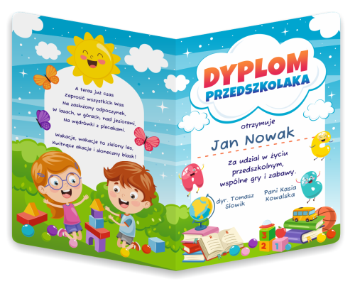 Dyplom: Przedszkolaka - wzór 3 (składany, format A4+)