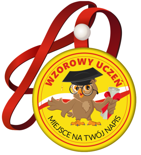 Medal na tasiemce: "Wzorowy Uczeń" Sowa 2 + nadruk
