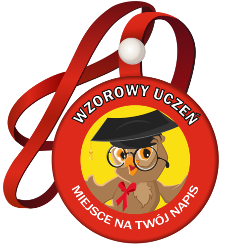 Medal na tasiemce: "Wzorowy Uczeń" Sowa + nadruk