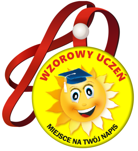 Medal na tasiemce: "Wzorowy Uczeń" Słoneczko + nadruk