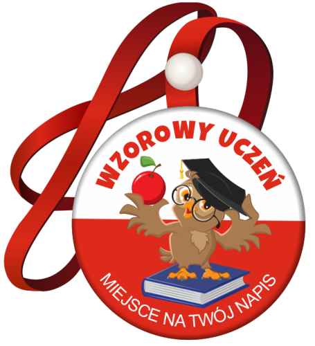 Medal na tasiemce: "Wzorowego Ucznia (Sowa 2)" + nadruk