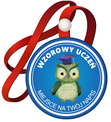Medal na tasiemce: "Wzorowego Ucznia (Sowa 3)" + nadruk